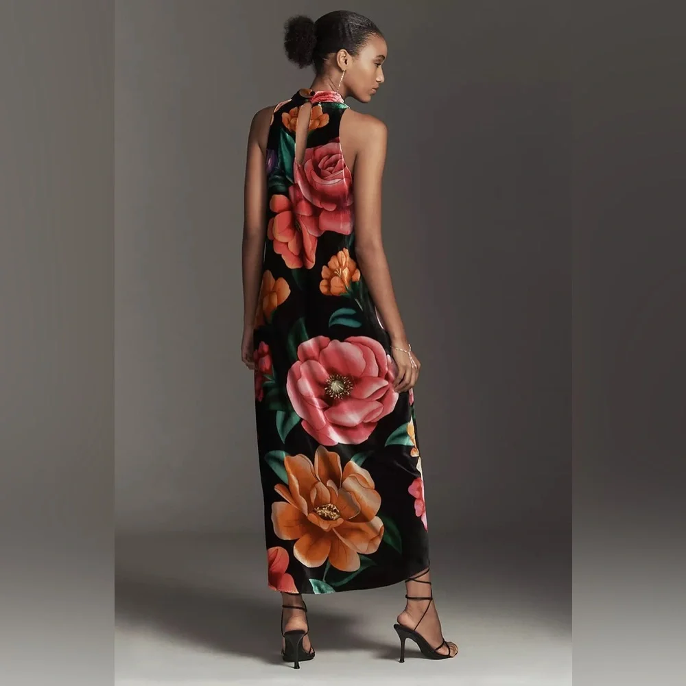 FARM Rio Black Midi Dress with Bold Floral Print NWT - Picture 2 of 6